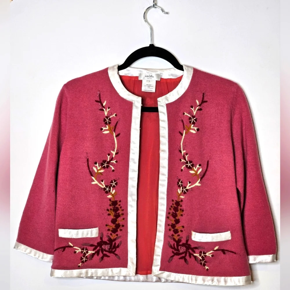 Whistles London Vintage Lambswool Embroidered‎ Cardigan Womens Large Mauve